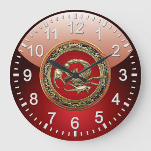 [200] Sacred Golden Scorpion on Red Large Clock
