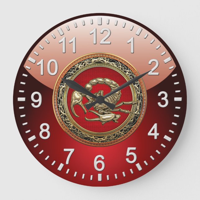 [200] Sacred Golden Scorpion on Red Large Clock (Front)