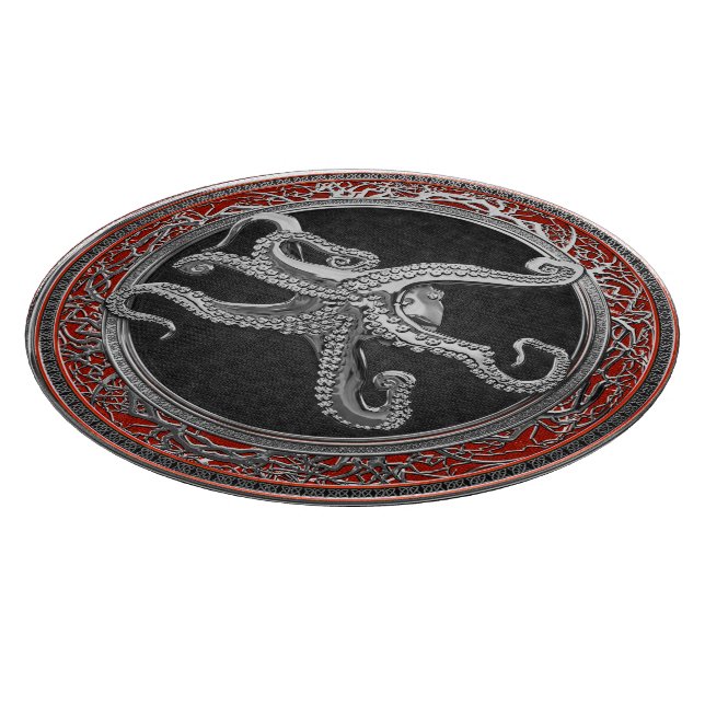 [200] Sacred Silver Octopus in Defensive Posture Cutting Board (Corner)