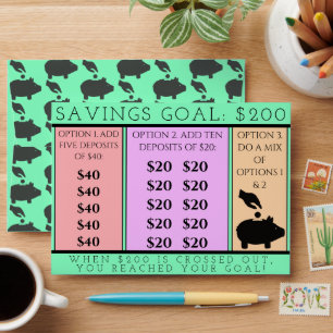 $200 Savings Goal Money Piggy Bank Envelope