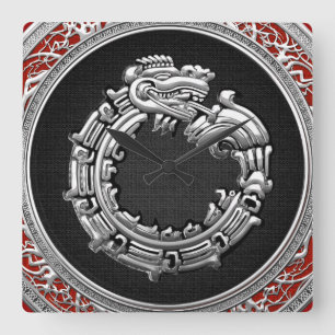 [200] Serpent God Quetzalcoatl [Silver] Square Wall Clock