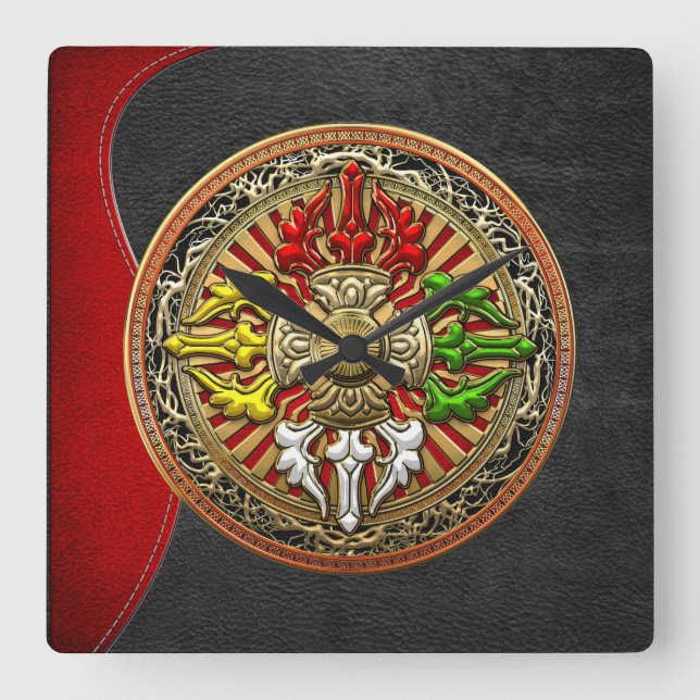 [200] Tibetan Double Dorje Mandala Square Wall Clock (Front)