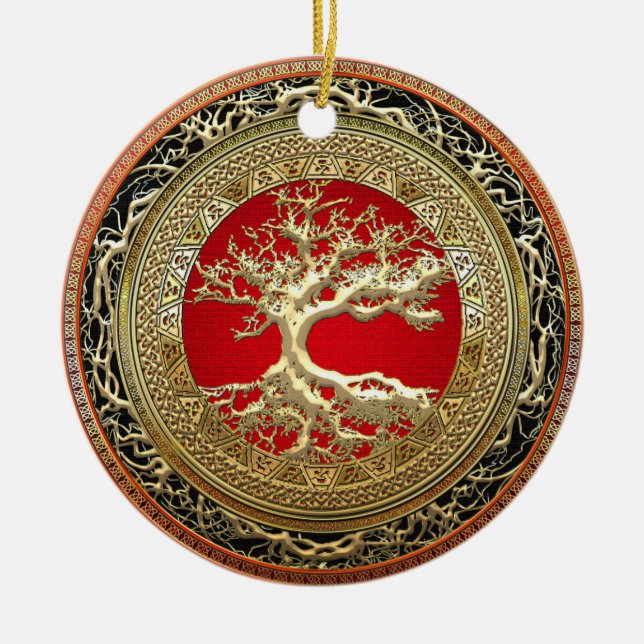 [200] Treasure Trove: Celtic Tree of Life [Gold] Ceramic Tree Decoration (Front)