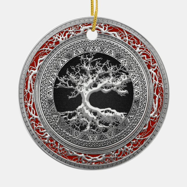 [200] Treasure Trove: Celtic Tree of Life [Silver] Ceramic Tree Decoration (Front)