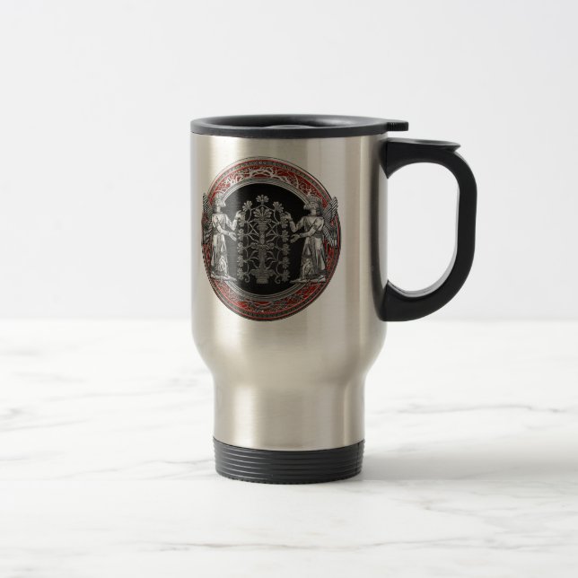 [200] Two Silver Ninurtas with Tree of Life Travel Mug (Right)