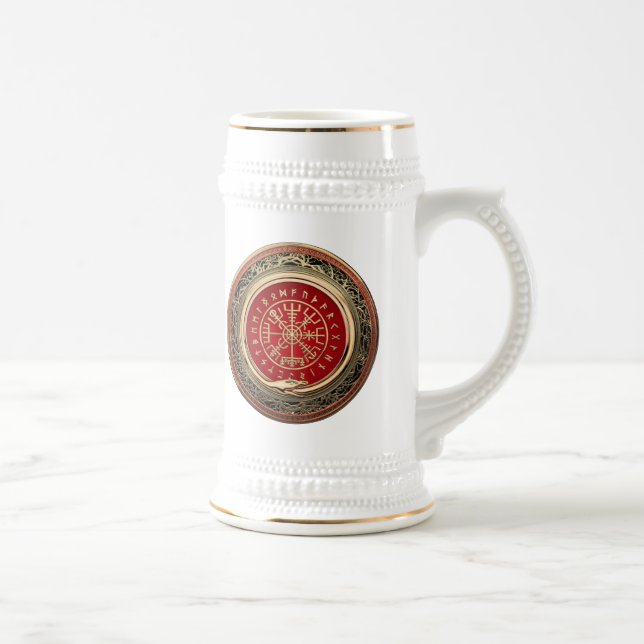 [200] Vegvisir - Viking Gold Magic Runic Compass Beer Stein (Right)