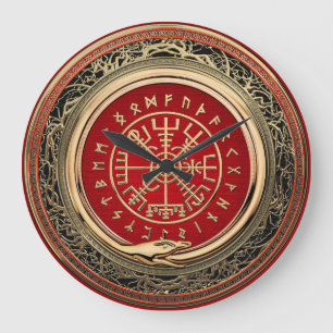[200] Vegvisir - Viking Gold Magic Runic Compass Large Clock