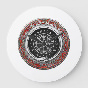 [200] Vegvisir - Viking Silver Magic Runic Compass Large Clock