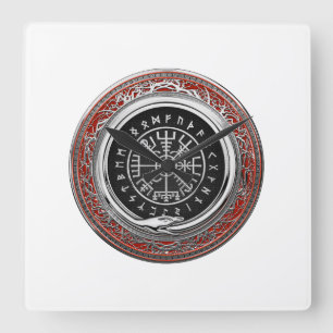 [200] Vegvisir - Viking Silver Magic Runic Compass Square Wall Clock