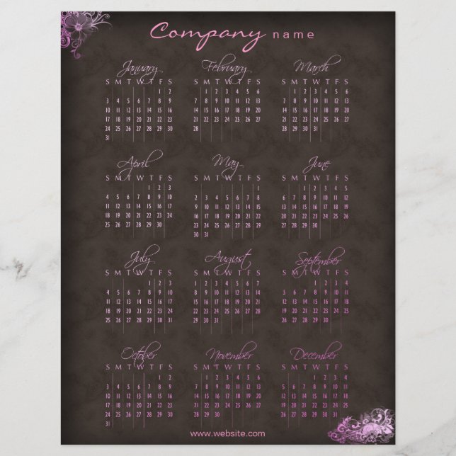 2010 Calendar floral pink brown flyer (Front)