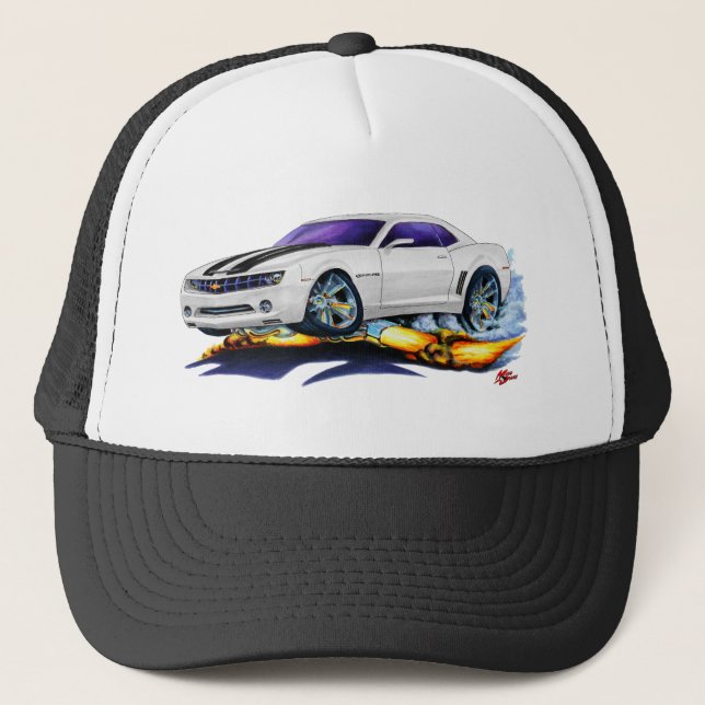 2010 Camaro White-Black Car Trucker Hat (Front)