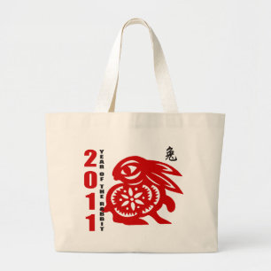 2011 Chinese Paper Cut Year of The Rabbit Large Tote Bag