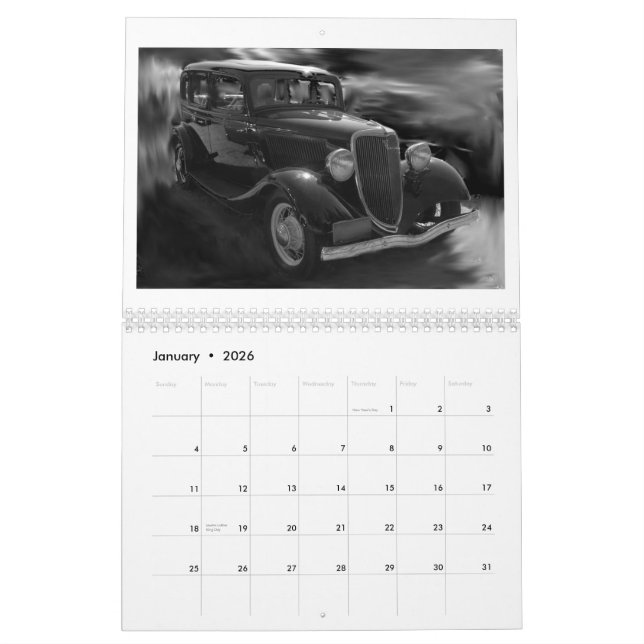 2012 Cars of yesterday in black and white Calendar (Jan 2026)