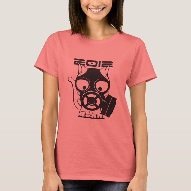 2012 Gas Mask Cat White T-Shirt (Front)