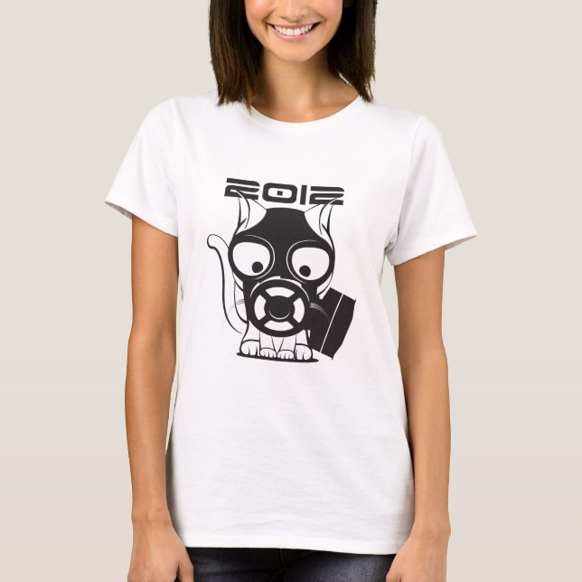 2012 Gas Mask Cat White T-Shirt (Front)