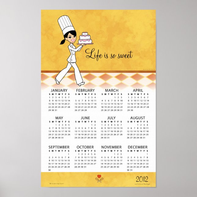 2012 Kitchen Calendar with Cake Chef Art Poster (Front)