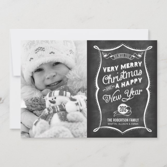 2013 Chalkboard Typography Christmas Flat Card (Front)