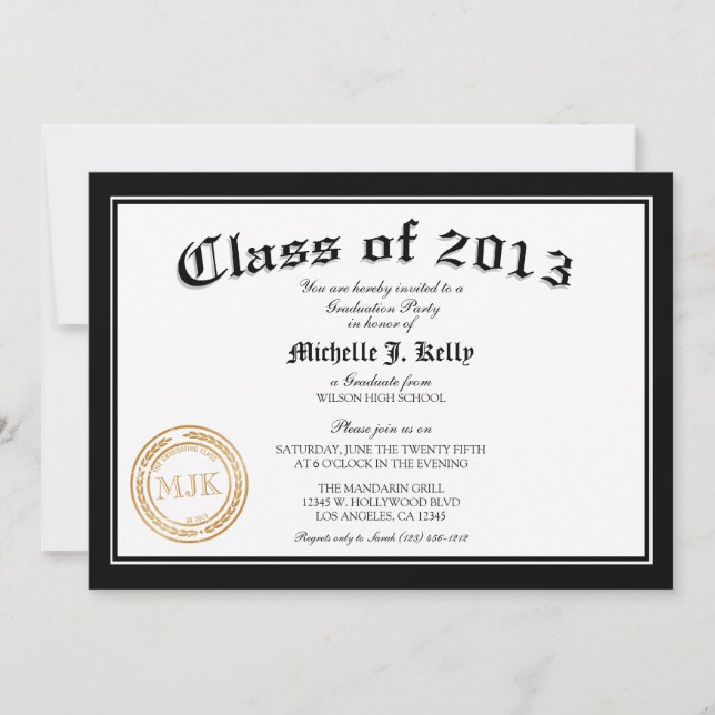 2013 Diploma Graduation Party Invitation (Front)