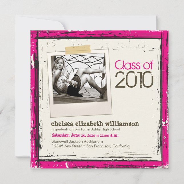 2013 Grunge Graduation Announcement (pink) (Front)