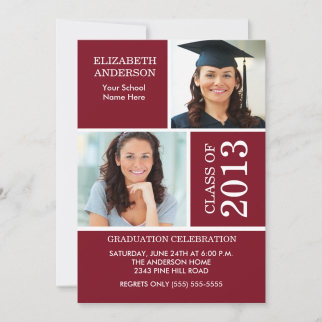 2013 Photo Graduation Invitation Maroon & White (Front)