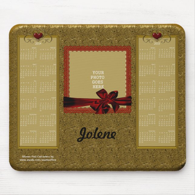 2014-2015 Calendar Mouse Pad GOLD with RED Hearts (Front)