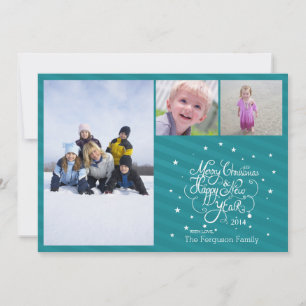 2014 3 photo Christmas holiday card blue stripes