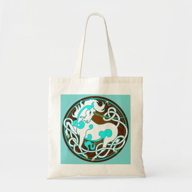 2014 Mink Totes: Unicorn Tote - White/Turquoise Bag (Front)