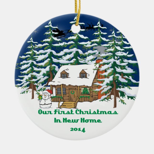 2014 New Home Christmas Cabin Ceramic Tree Decoration (Front)