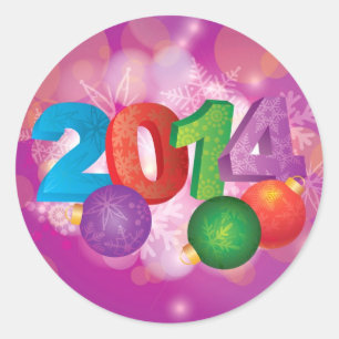 2014 New Year Numbers with Snowflakes Pattern Classic Round Sticker