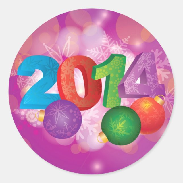 2014 New Year Numbers with Snowflakes Pattern Classic Round Sticker (Front)