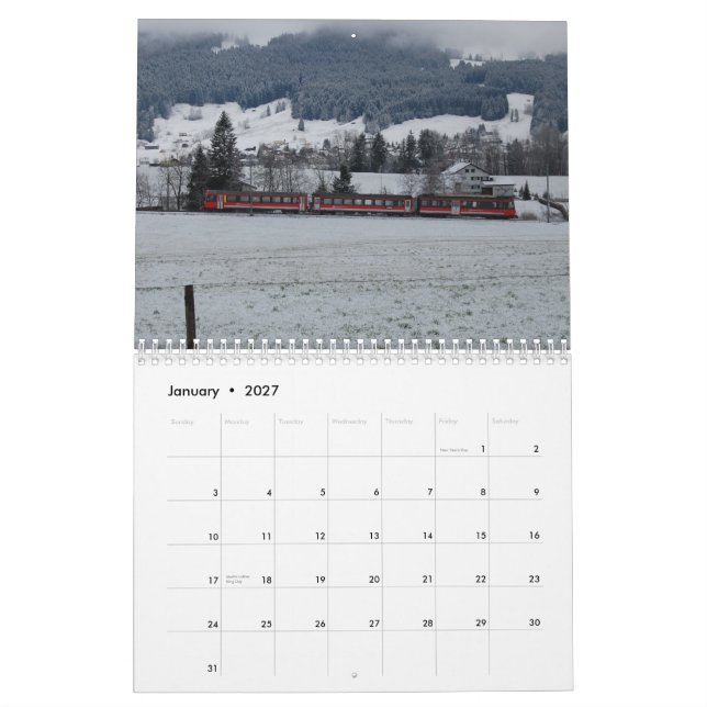 2014 Swiss Train Calendar (Jan 2027)