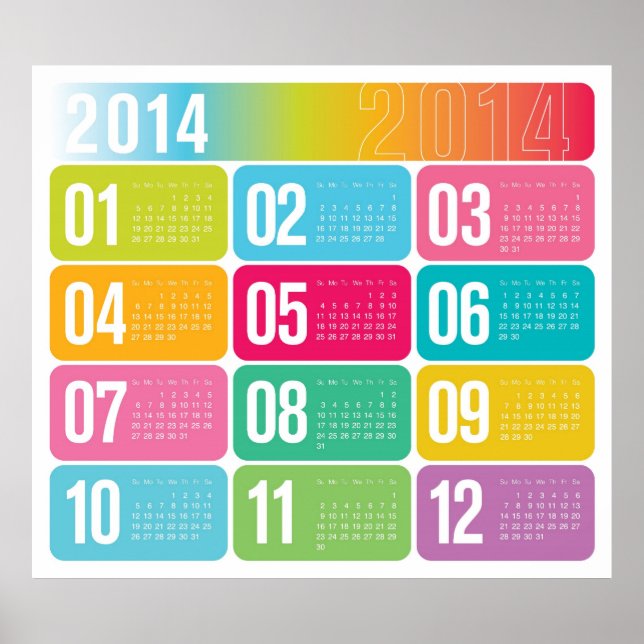 2014 Yearly Colourful Calendar Poster (Front)