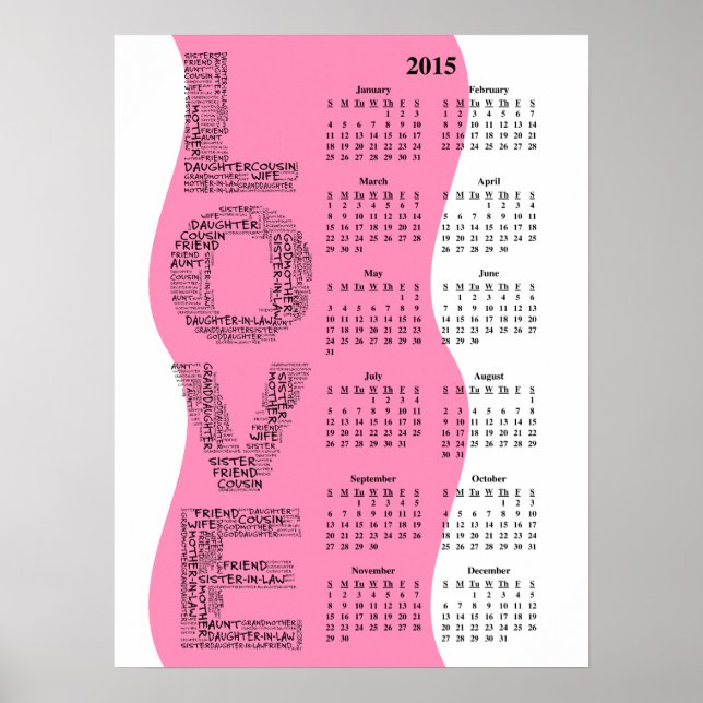 2015: A Year of Love Yearly Wall Calendar Poster (Front)
