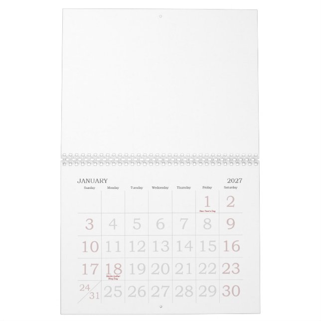 2015 Blank Calendar With Holidays Large Numbers (Jan 2027)
