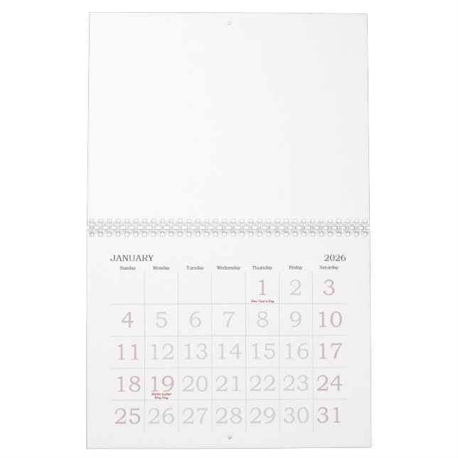 2015 Blank Calendar With Holidays Large Numbers (Jan 2026)