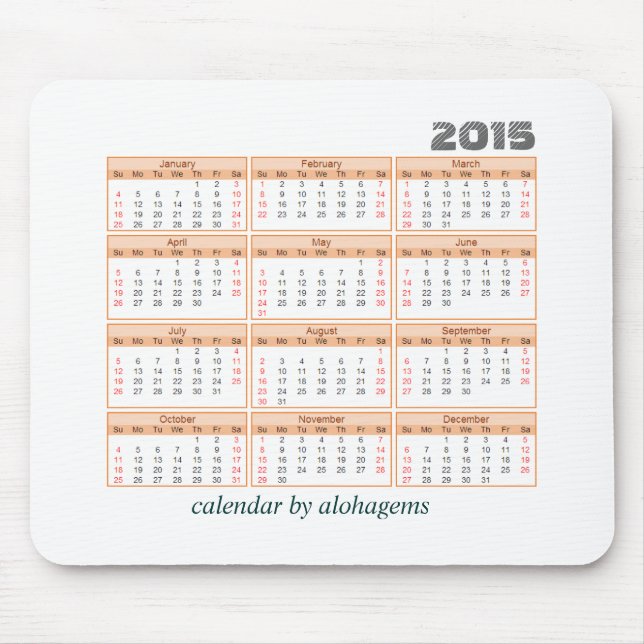 2015 Calendar Mouse pad Simple Orange Tangerine (Front)