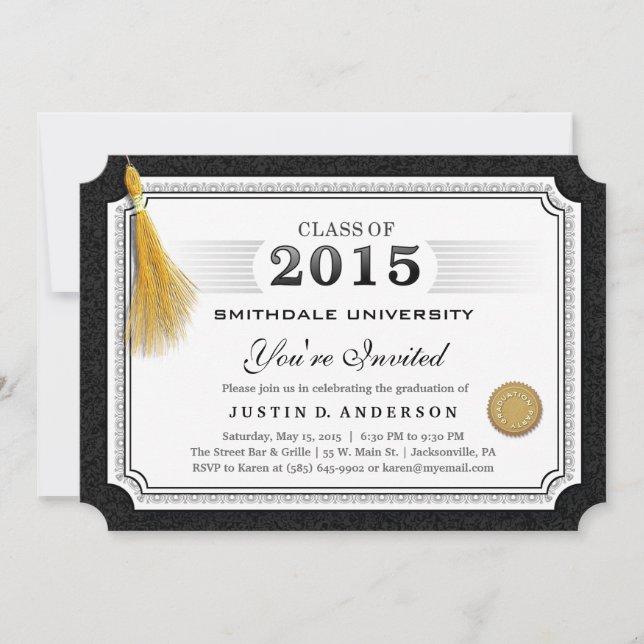 2015 Diploma Graduation Invite Gold Tassel Corners (Front)