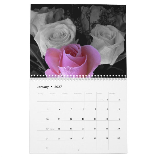 2015 Rose Calender Calendar (Jan 2027)