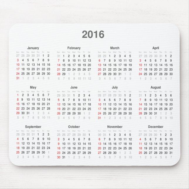 2016 Calendar Gifts Mouse Pad (Front)
