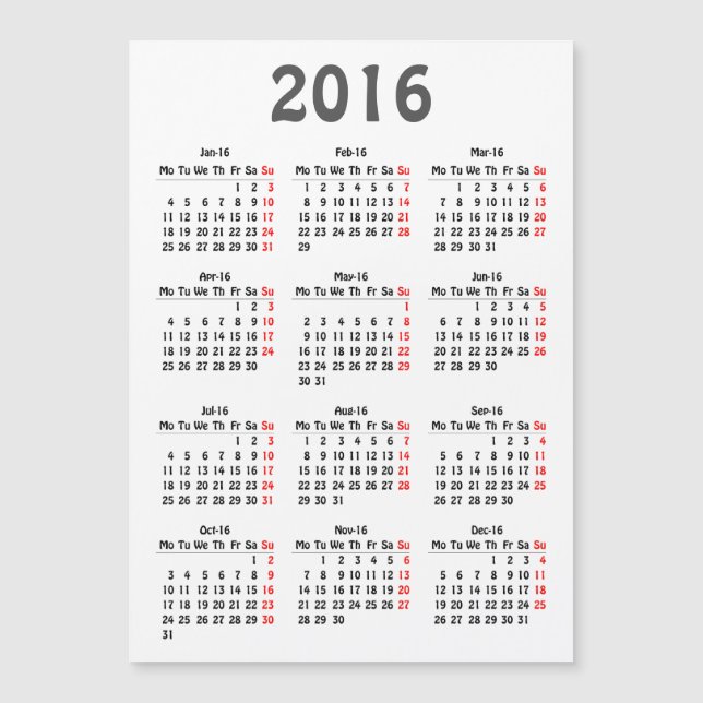 2016 calendar template (Front)