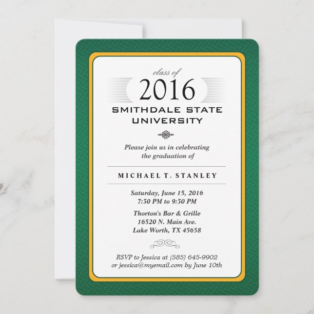 2016 Green & Gold Formal Graduation Party Invite (Front)