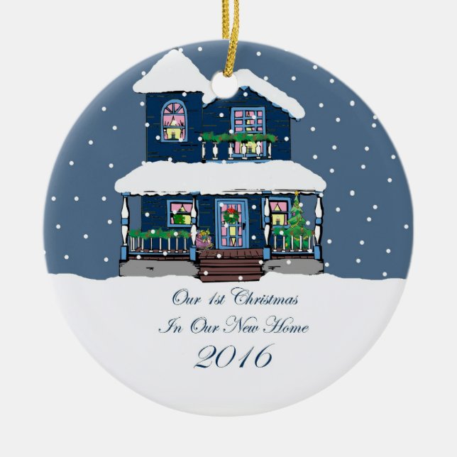 2016 New Home Christmas Snowy Victorian Ceramic Tree Decoration (Front)