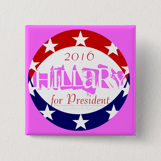 2016 Pink Sq. Coin Reveals Hillary for President 15 Cm Square Badge (Front)