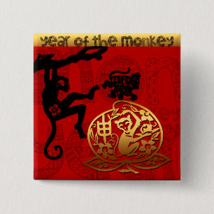 2016 Year of The Monkey Chinese New Year 15 Cm Square Badge