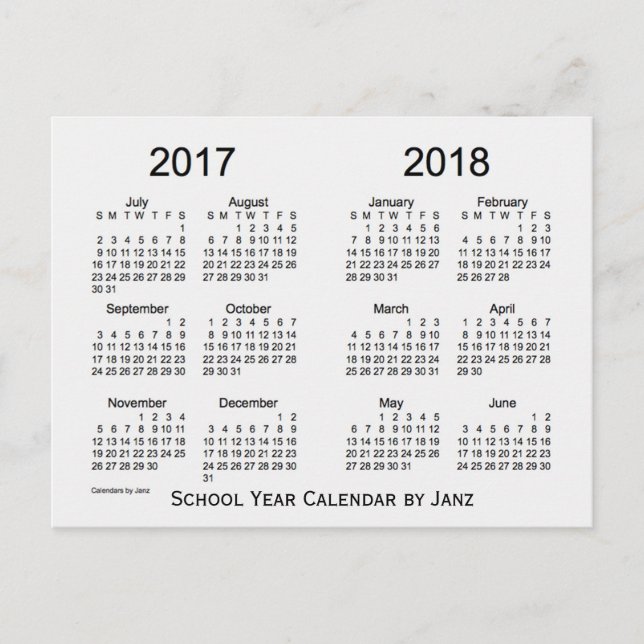 2017-2018 School Year White Smoke Calendar by Janz Postcard (Front)