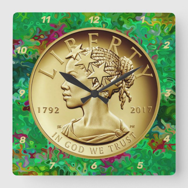  2017 American Liberty  Gold Coin Square Wall Clock (Front)
