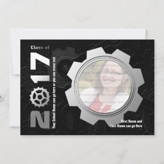 2017 Black and Silver Gear Graduation Invitation