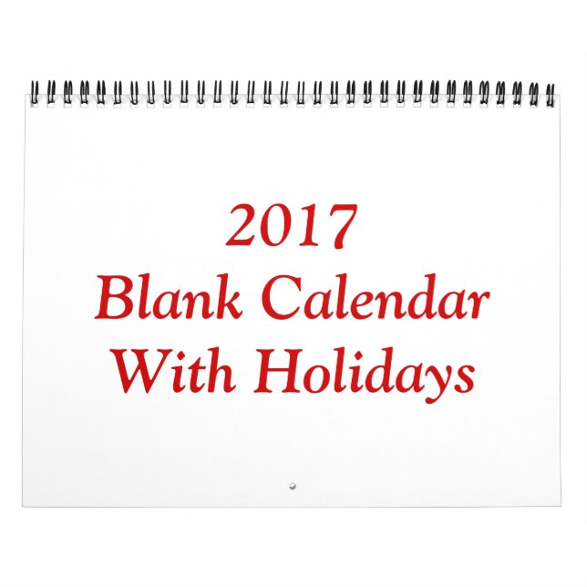 2017 Blank Calendar With Holidays And Red Wire (Cover)