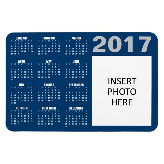 2017 Custom Photo Calendar Magnet - Blue & Grey (Horizontal)