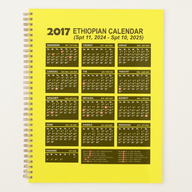 2017 Ethiopian Calendar Year 2024 and 2025 Planner (Front)